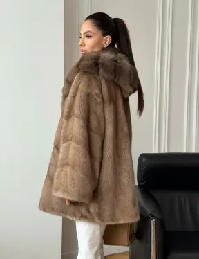 Шуба норковая с капюшоном куница