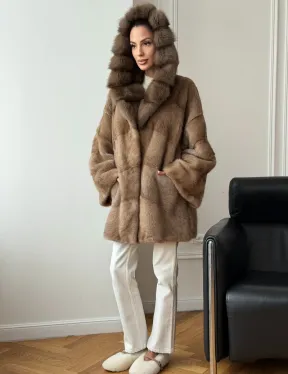 Шуба норковая с капюшоном куница