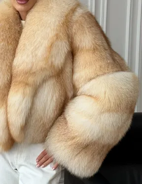 Полушубок-кроп с шалевым воротником из меха песца