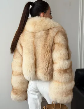 Полушубок-кроп с шалевым воротником из меха песца