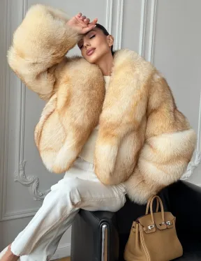 Полушубок-кроп с шалевым воротником из меха песца