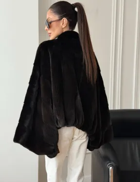 Короткая норковая шуба - пончо