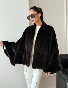 Короткая норковая шуба - пончо