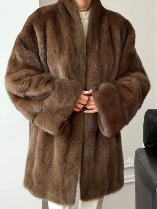 Полушубок из норки - цвет соболь