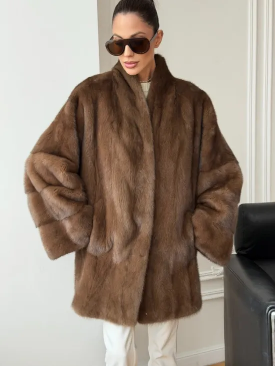 Полушубок из норки - цвет соболь