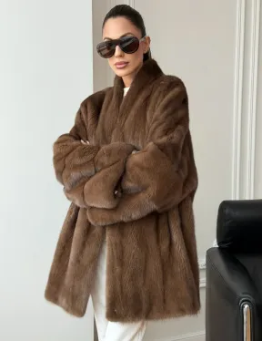 Полушубок из норки - цвет соболь