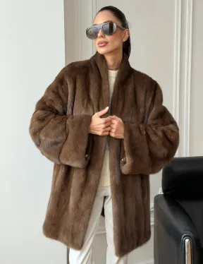 Полушубок из норки - цвет соболь