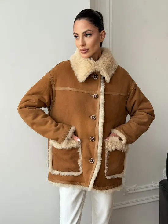 Двухсторонняя женская замшевая дубленка