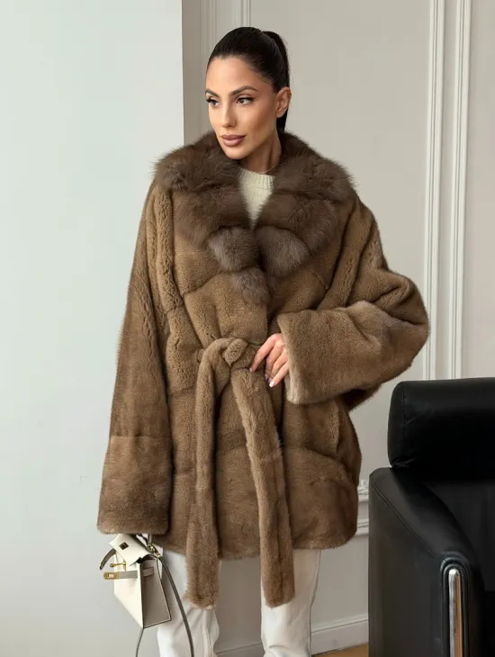 Шуба норка - воротник куница