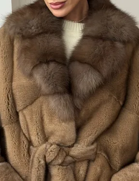 Шуба норка - воротник куница