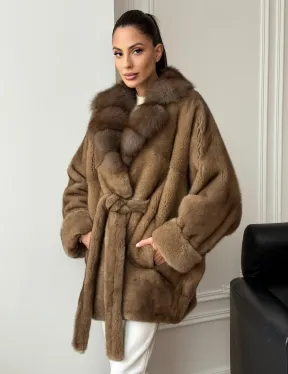 Шуба норка - воротник куница