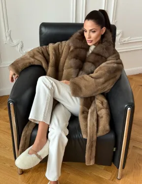 Шуба норка - воротник куница