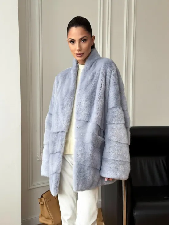 Голубая норковая шуба - жакет