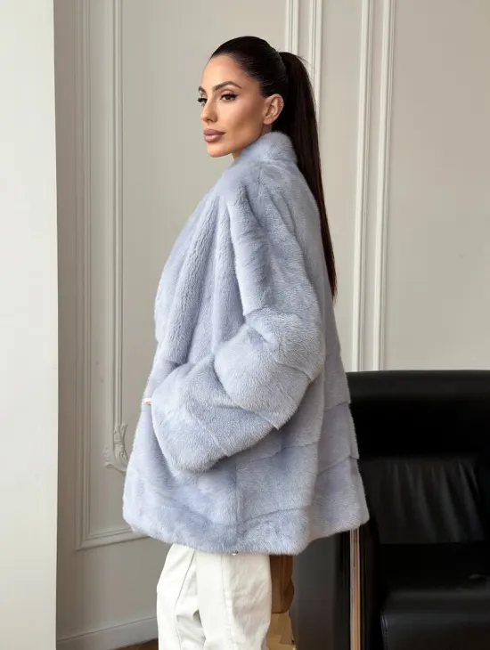 Голубая норковая шуба - жакет
