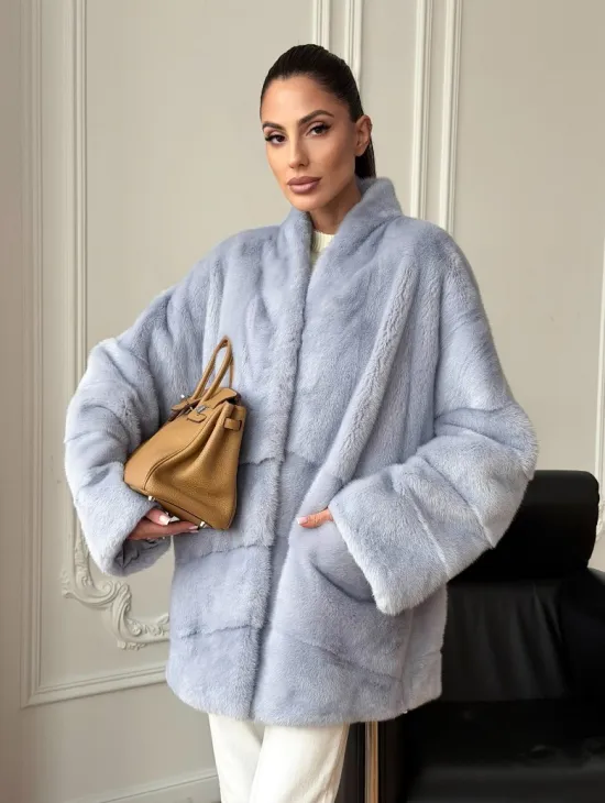 Голубая норковая шуба - жакет