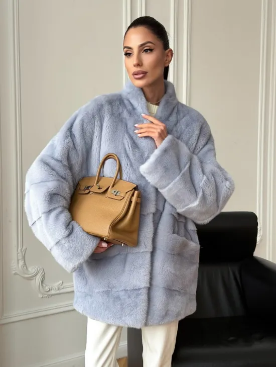 Голубая норковая шуба - жакет