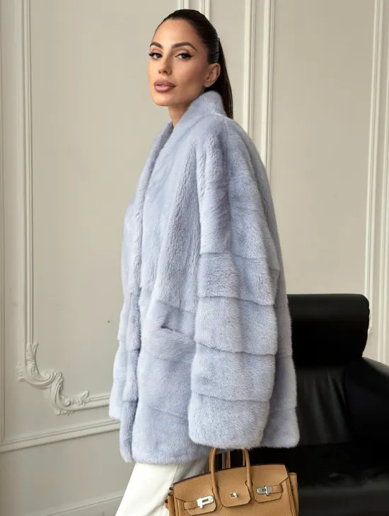 Голубая норковая шуба - жакет