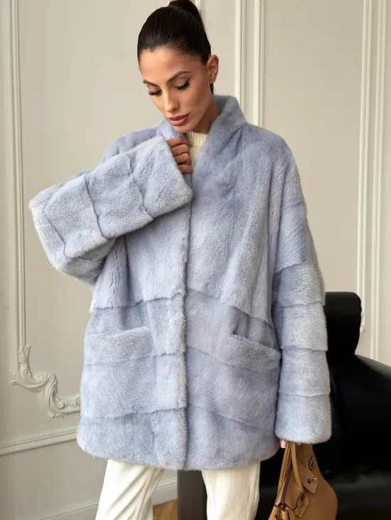 Голубая норковая шуба - жакет