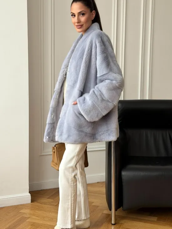 Голубая норковая шуба - жакет