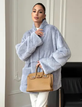 Голубая норковая шуба - жакет