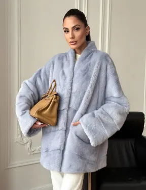 Голубая норковая шуба - жакет