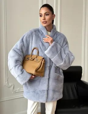 Голубая норковая шуба - жакет