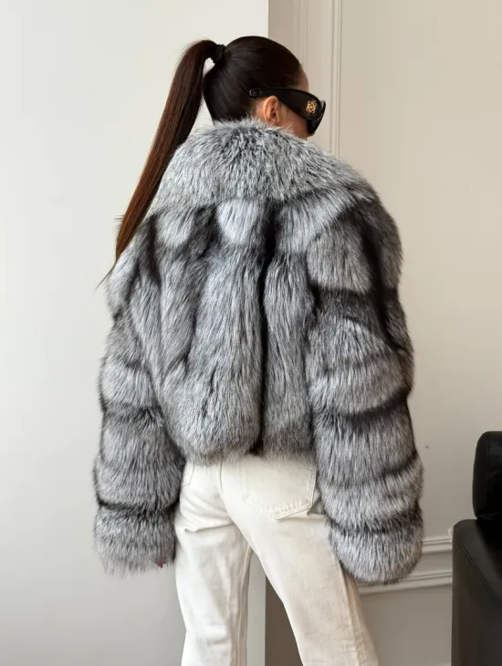 Кроп-полушубок с шалевым воротником из чернобурки - фото 12