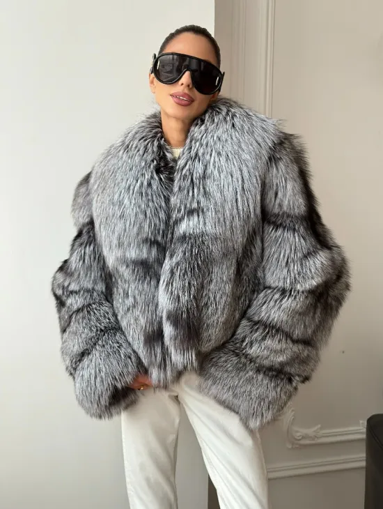 Кроп-полушубок с шалевым воротником из чернобурки - фото 13