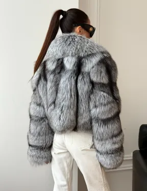 Кроп-полушубок с шалевым воротником из чернобурки