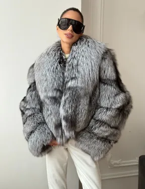 Кроп-полушубок с шалевым воротником из чернобурки