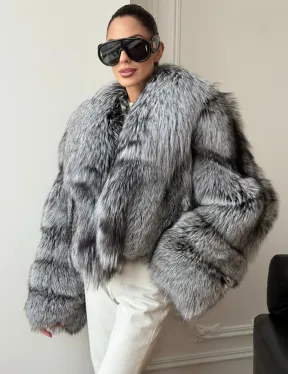 Кроп-полушубок с шалевым воротником из чернобурки