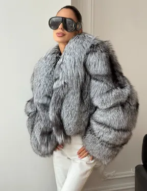 Кроп-полушубок с шалевым воротником из чернобурки