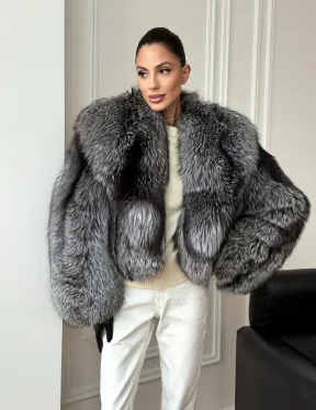Кроп-шуба из чернобурой лисы