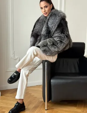 Кроп-шуба из чернобурой лисы