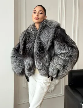 Кроп-шуба из чернобурой лисы
