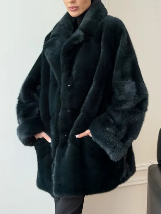 Зеленая норковая шуба - жакет