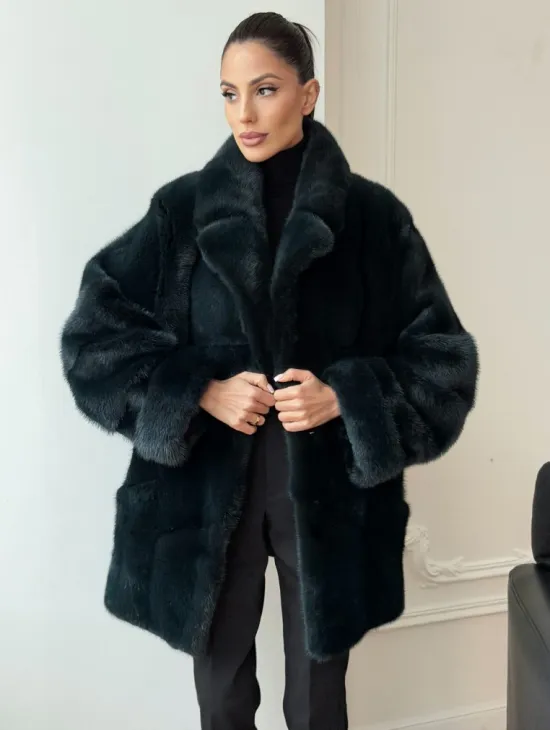 Зеленая норковая шуба - жакет