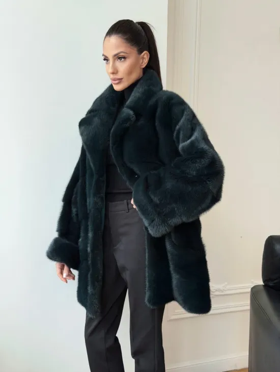 Зеленая норковая шуба - жакет