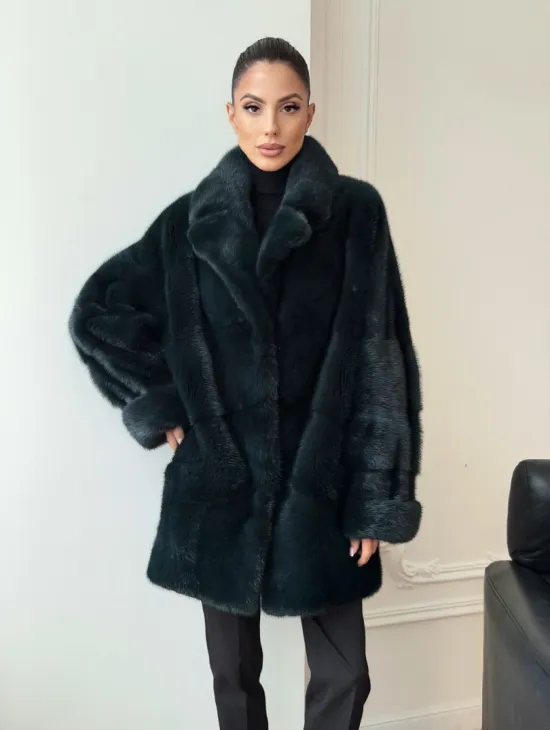 Зеленая норковая шуба - жакет