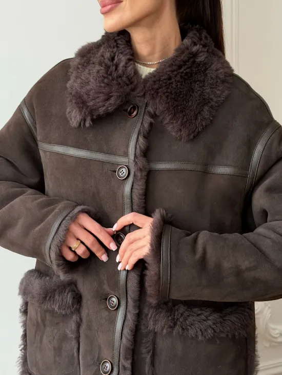 Двухсторонняя дубленка - мех тиградо