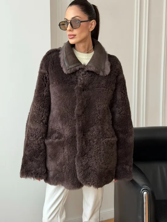 Двухсторонняя дубленка - мех тиградо