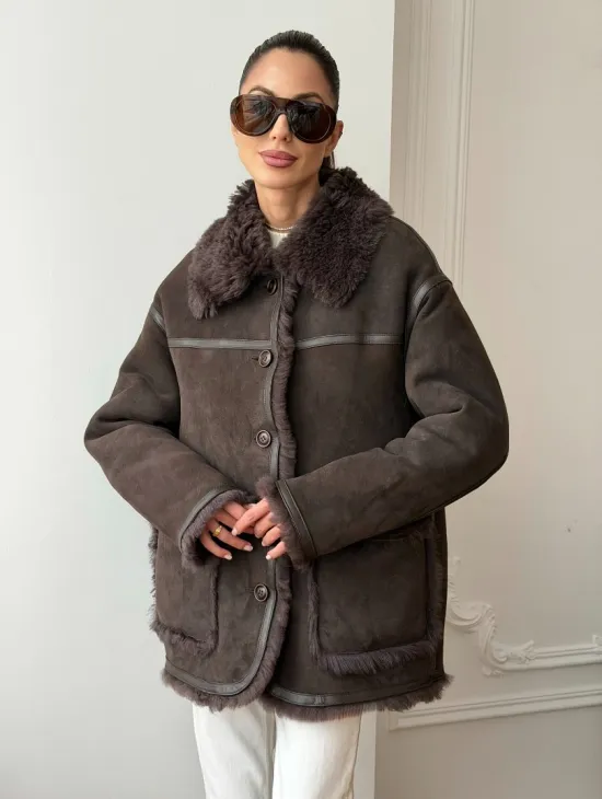 Двухсторонняя дубленка - мех тиградо