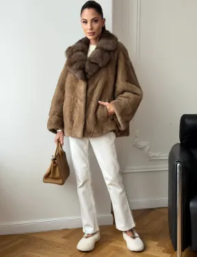 Норковый полушубок с воротником куницы 70 см