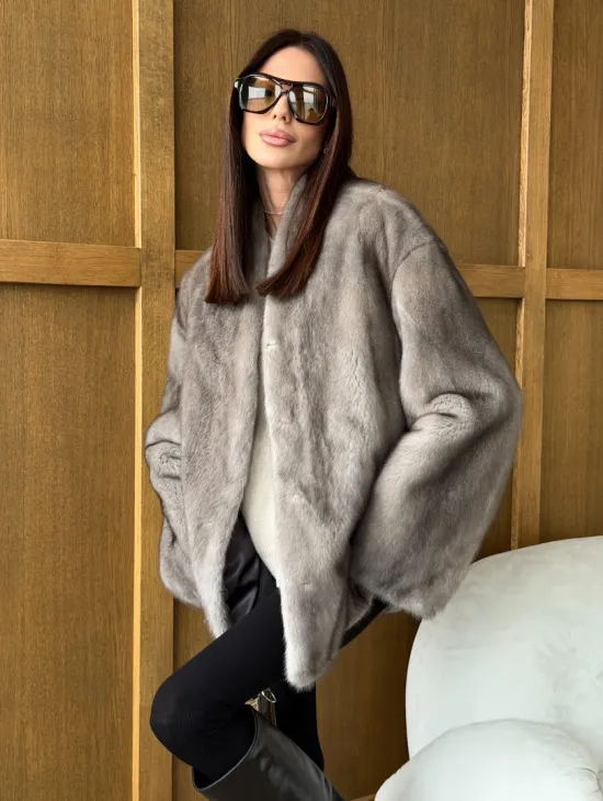 Норковый жакет в натуральном сером цвете