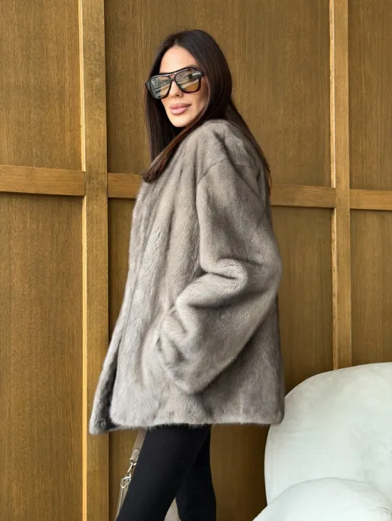 Норковый жакет в натуральном сером цвете