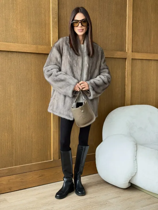 Норковый жакет в натуральном сером цвете