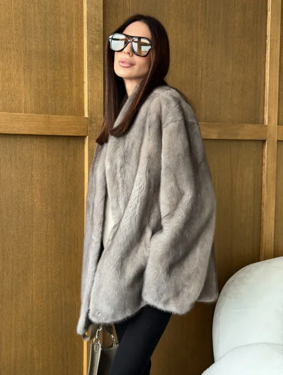 Норковый жакет в натуральном сером цвете