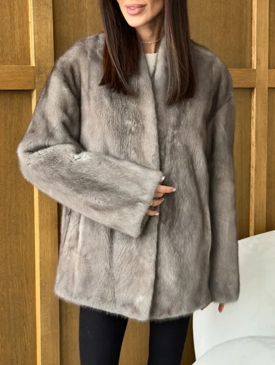Норковый жакет в натуральном сером цвете