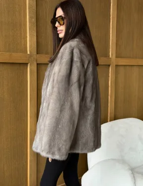 Норковый жакет в натуральном сером цвете