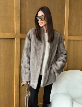 Норковый жакет в натуральном сером цвете